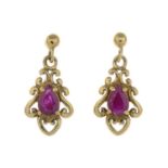 Pair of 9ct gold ruby earrings,