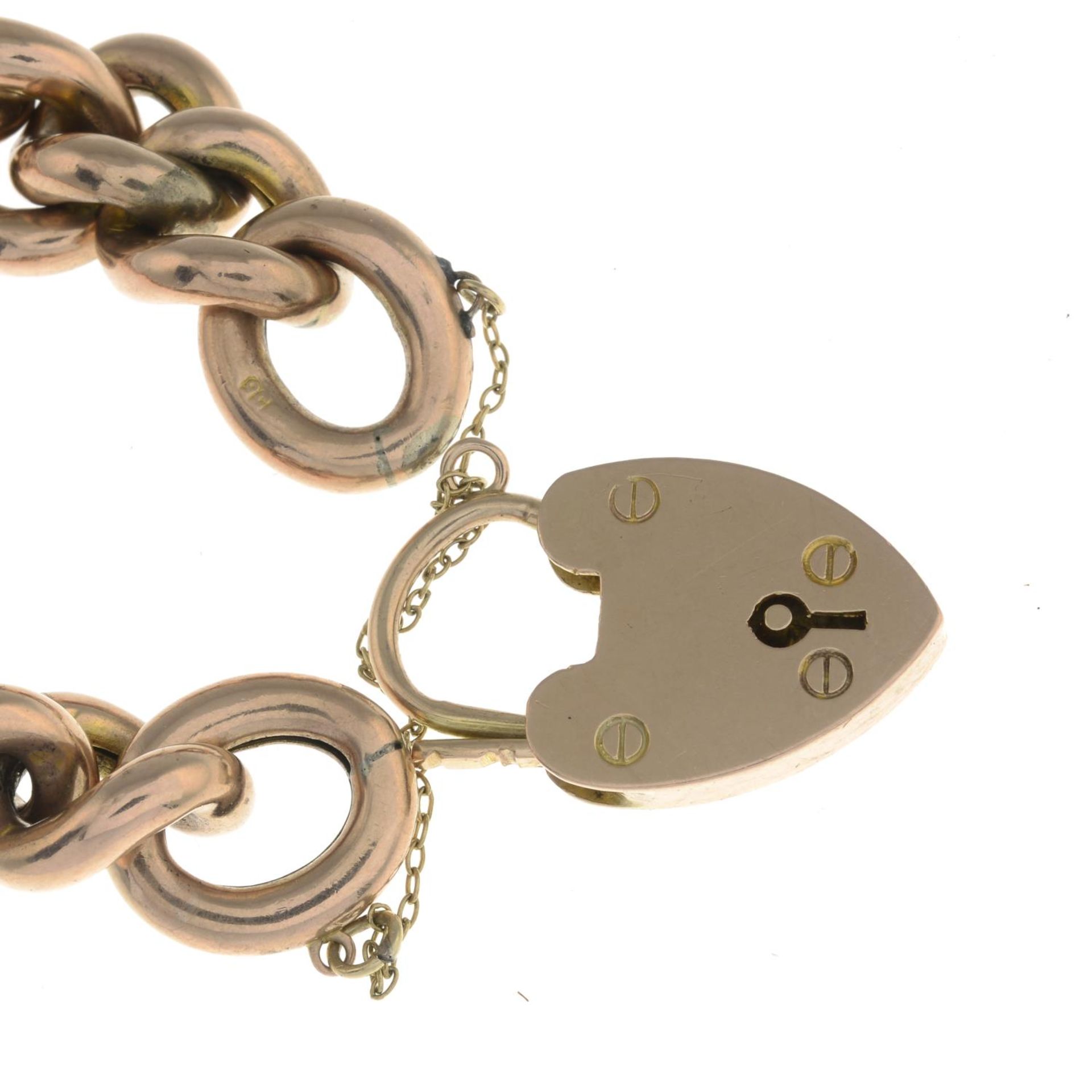 A curb-link bracelet, with padlock clasp.Stamped 9C. - Image 2 of 2