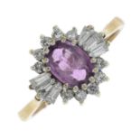 A 9ct gold pink sapphire and diamond ring.Estimated total diamond weight 0.20ct,