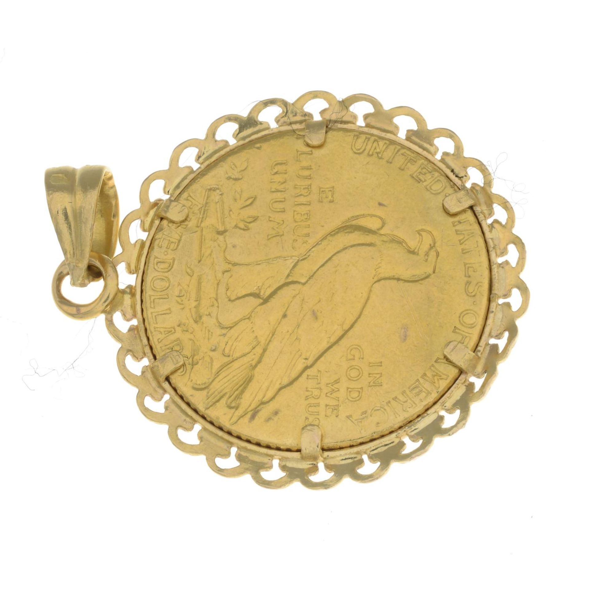 An enamel American liberty coin pendant.Length 3.5cms. - Bild 2 aus 2