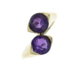 An amethyst two-stone ring.