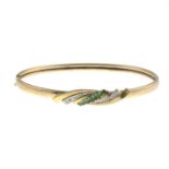 9ct gold emerald and diamond bangle,