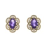 Pair of 9ct gold amethyst earrings,