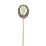 An opal and diamond cluster stickpin.Pin with maker's marks for C G Hallberg.