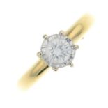 An 18ct gold diamond single-stone ring.Diamond weight 0.40ct,
