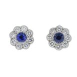 A pair of 18ct gold sapphire and diamond cluster earrings.