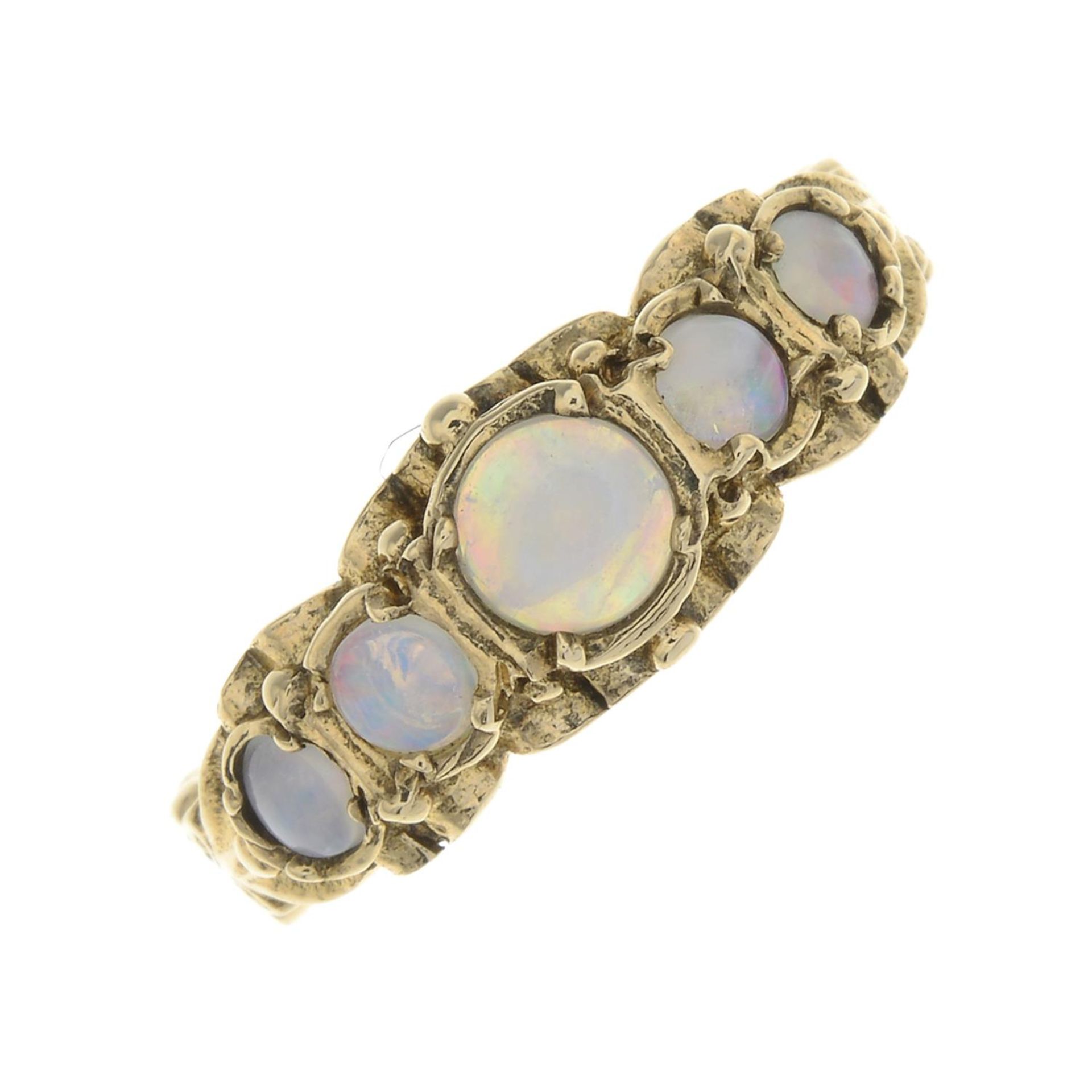 A 9ct gold opal five-stone ring.