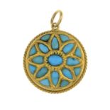 A turquoise pendant, with glazed reverse.Length 2.9cms.