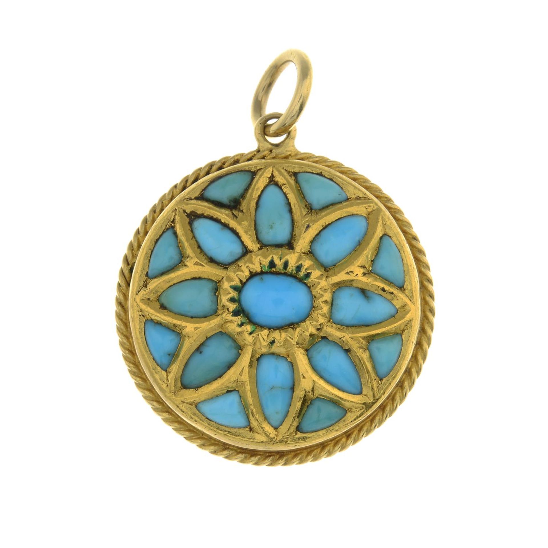 A turquoise pendant, with glazed reverse.Length 2.9cms.