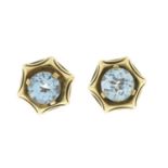 A pair of aquamarine single-stone earrings.Diameter 1cm.