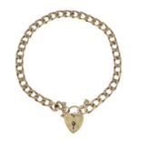 A 9ct gold bracelet, with heart-shape padlock clasp.Hallmarks for London ,1989.Length 21cms.