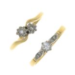 18ct gold diamond two-stone ring,