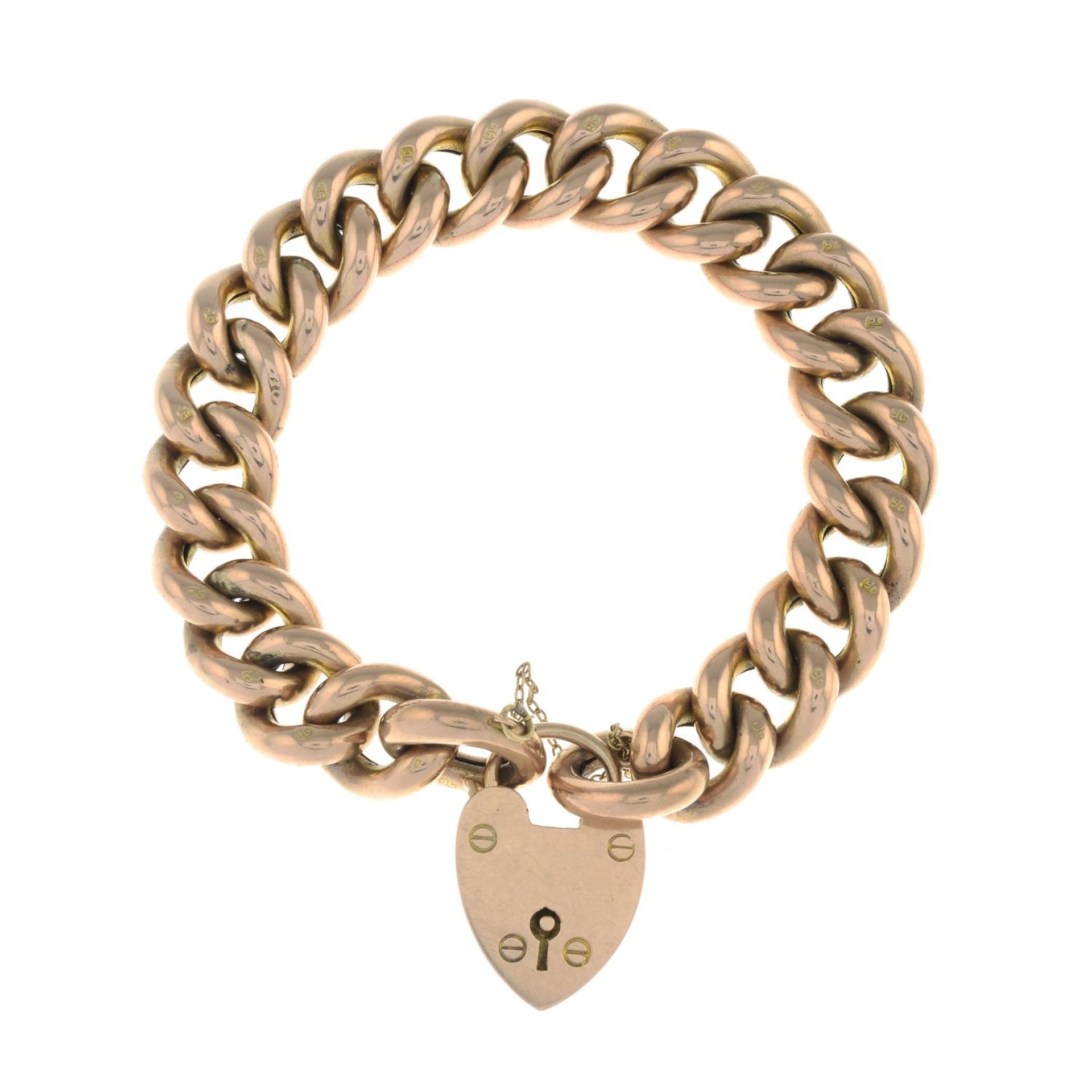 A curb-link bracelet, with padlock clasp.Stamped 9C.