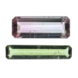 Seven rectangular-shape vari-hue tourmalines.