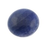 A circular star sapphire cabochon.