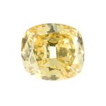 A cushion-shape fancy intense orange-yellow diamond.