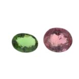 Seven vari-shape, vari-colour tourmalines.