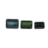 Three rectangular-shape green tourmalines.