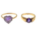 9ct gold amethyst ring, with diamond accent, hallmarks for 9ct gold, ring size U, 3.2gms.