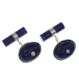 A pair of lapis lazuli and single-cut diamond cufflinks.Stamped 925.