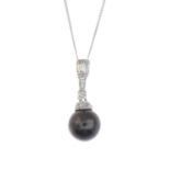 A cultured pearl and vari-cut diamond pendant,