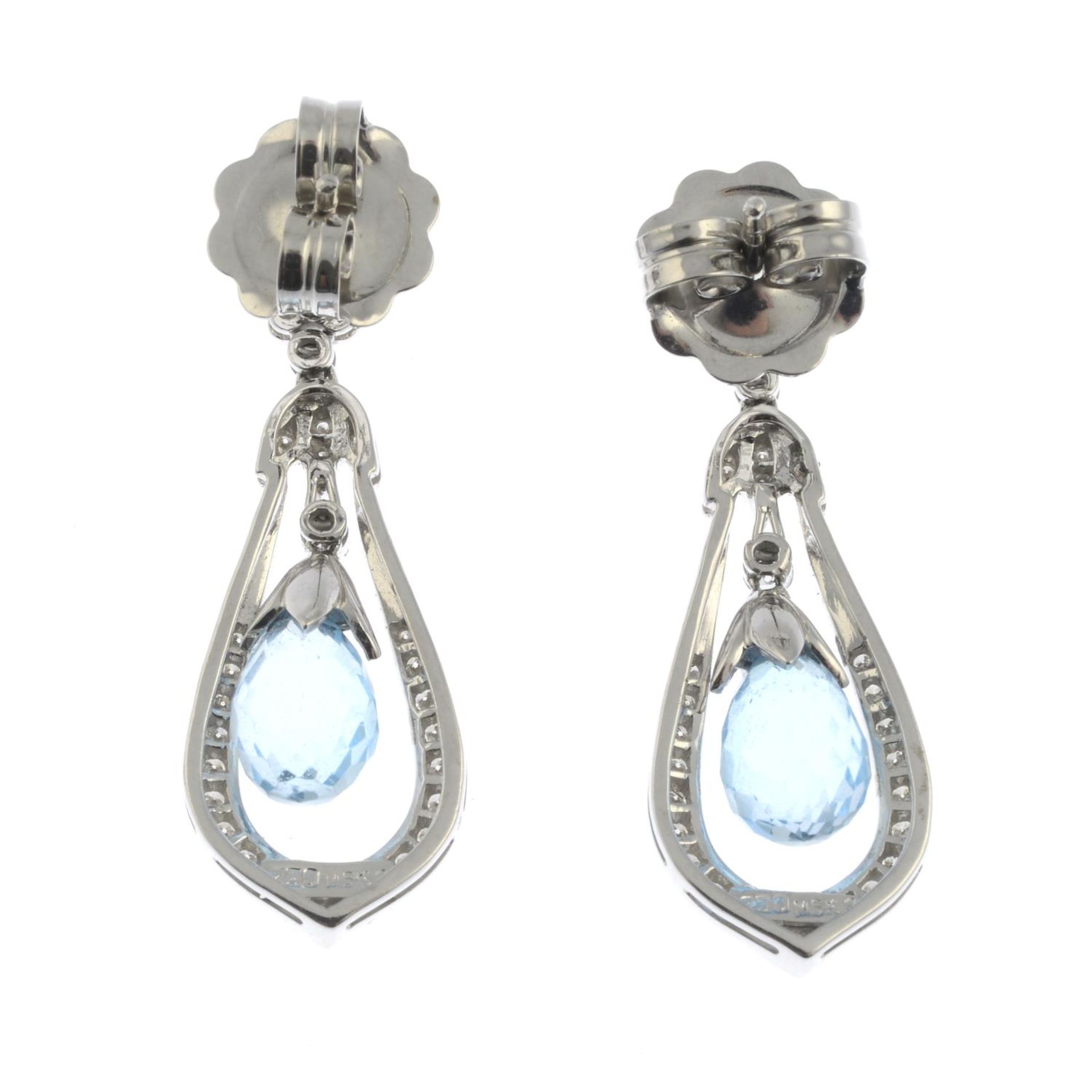 A pair of blue topaz and diamond drop earrings.Estimated total diamond weight 0.40ct. - Bild 2 aus 3