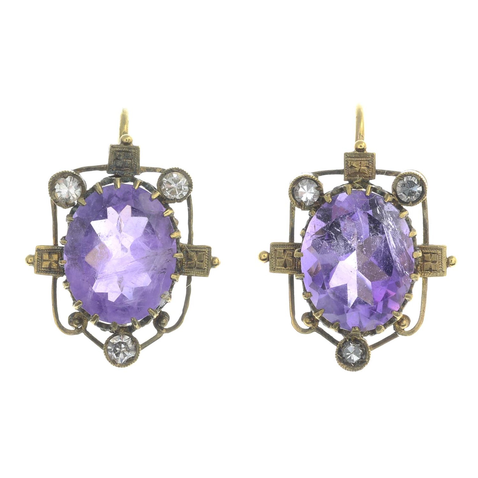 Amethyst and diamond earrings,