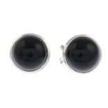 A pair of onyx stud earrings.Stamped 585.