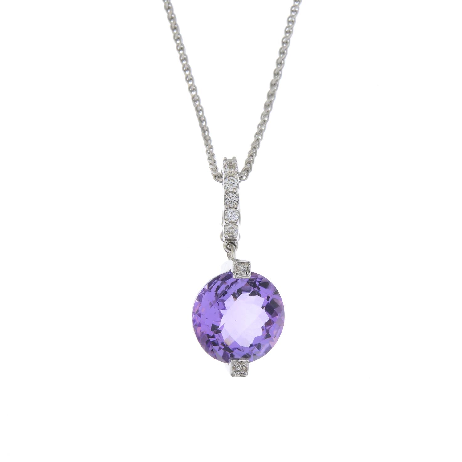 An amethyst and brilliant-cut diamond pendant,