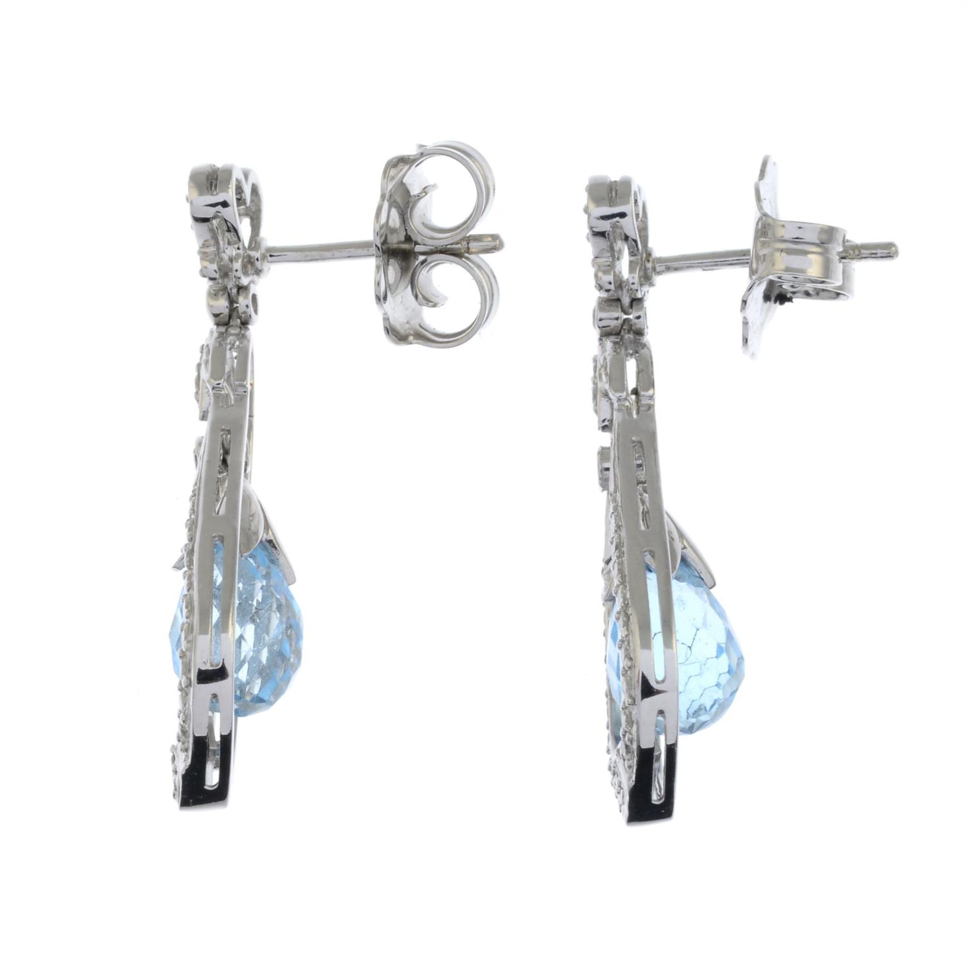 A pair of blue topaz and diamond drop earrings.Estimated total diamond weight 0.40ct. - Bild 3 aus 3