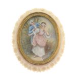 A late 19th century painted ivory brooch.Length 5.9cms.