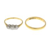 18ct gold diamond three-stone ring,