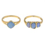 Two 9ct gold opal triplet rings.Hallmarks for 9ct gold.