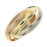 A 'Les Must de Cartier Trinity' ring, by Cartier.Signed Cartier.Stamped 750.Ring size L.