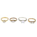 Four 9ct gold cubic zirconia rings.Hallmarks for 9ct gold.