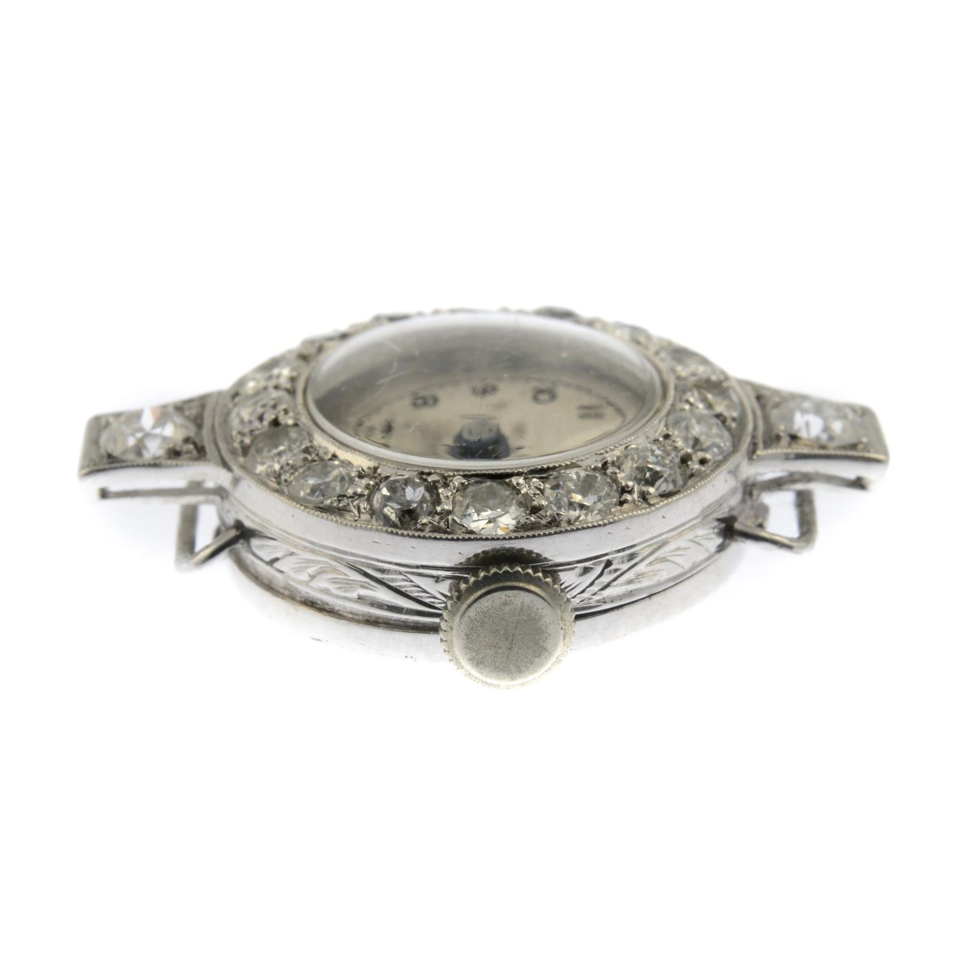 A lady's mid 20th century platinum old-cut diamond cocktail watch head.Estimated total diamond - Image 3 of 3