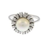 An 18ct gold cultured pearl and single-cut diamond spray ring.Cultured pearl approximate dimensions