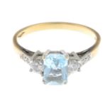 A 9ct gold aquamarine and diamond ring.Estimated total diamond weight 0.25ct.