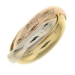 A 'Les Must de Cartier Trinity' ring, by Cartier.Signed Cartier, O2861RStamped 750.Ring size L.