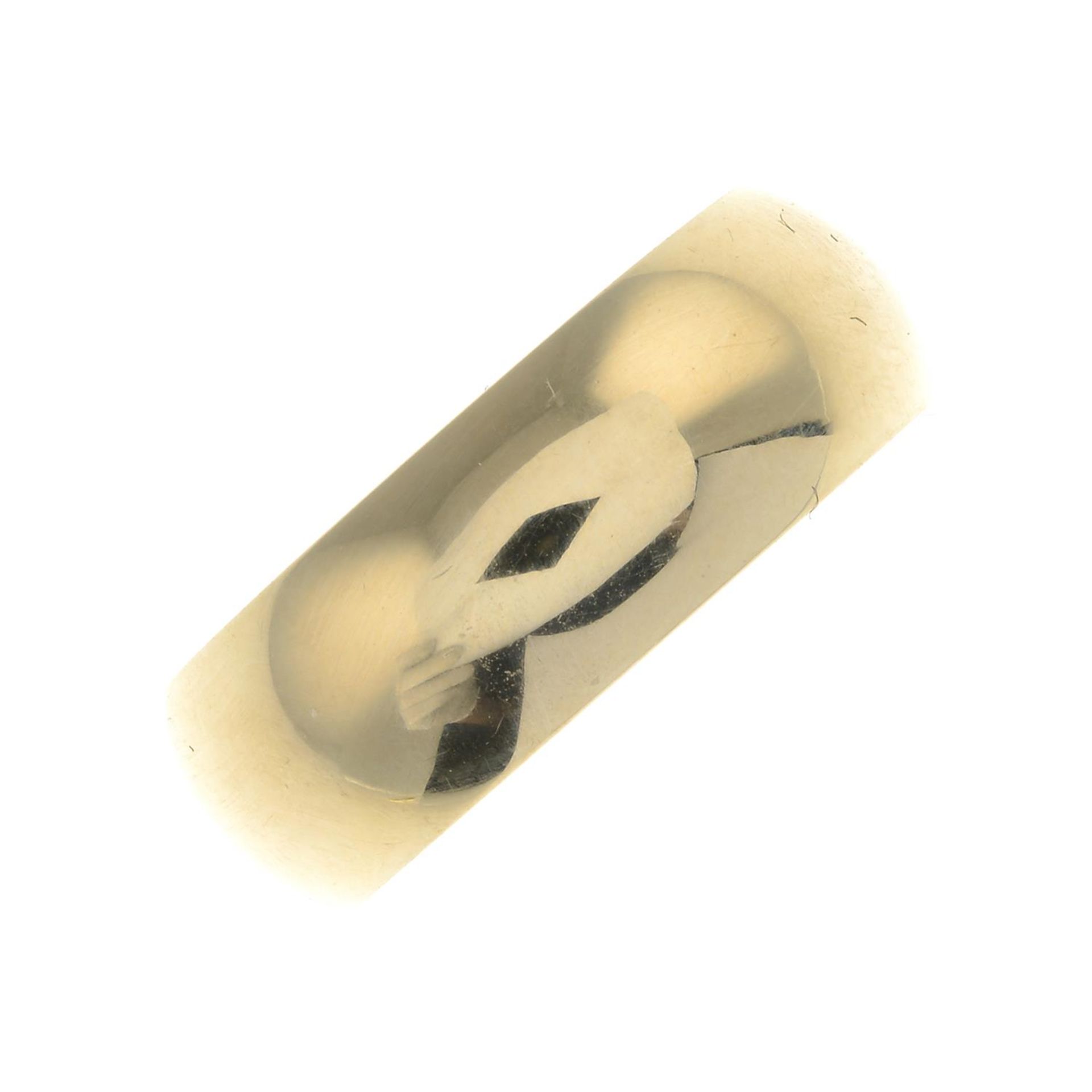A 9ct gold band ring.Hallmarks for 9ct gold.