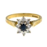 An 18ct gold sapphire and diamond cluster ring.Hallmarks for Birmingham, 1978.Ring size T.