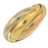 A 'Les must de Cartier Trinity' ring, by Cartier.Signed Cartier.Stamped 750.Ring size K.