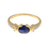 An 18ct gold sapphire cabochon and brilliant-cut diamond dress ring.Sapphire weight 0.84ct,