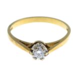 An 18ct gold diamond single-stone ring.Estimated diamond weight 0.15ct, H-I colour, P1 clarity.
