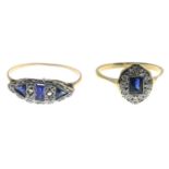 Early 20th century gold sapphire and diamond cluster ring,