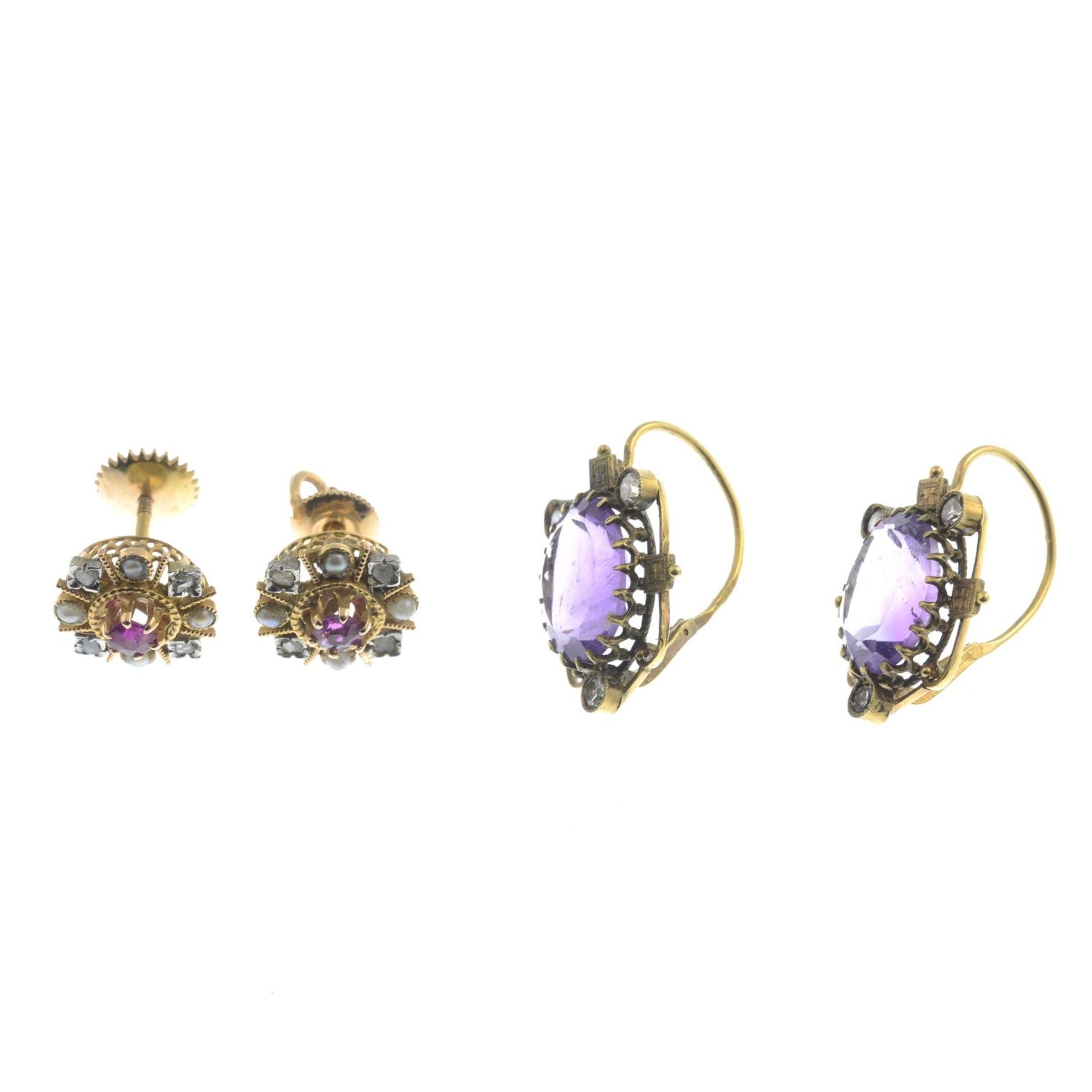 Amethyst and diamond earrings, - Bild 2 aus 2