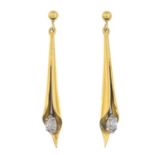 A pair of 18ct gold marquise-shape diamond drop earrings.Estimated total diamond weight 0.10ct.