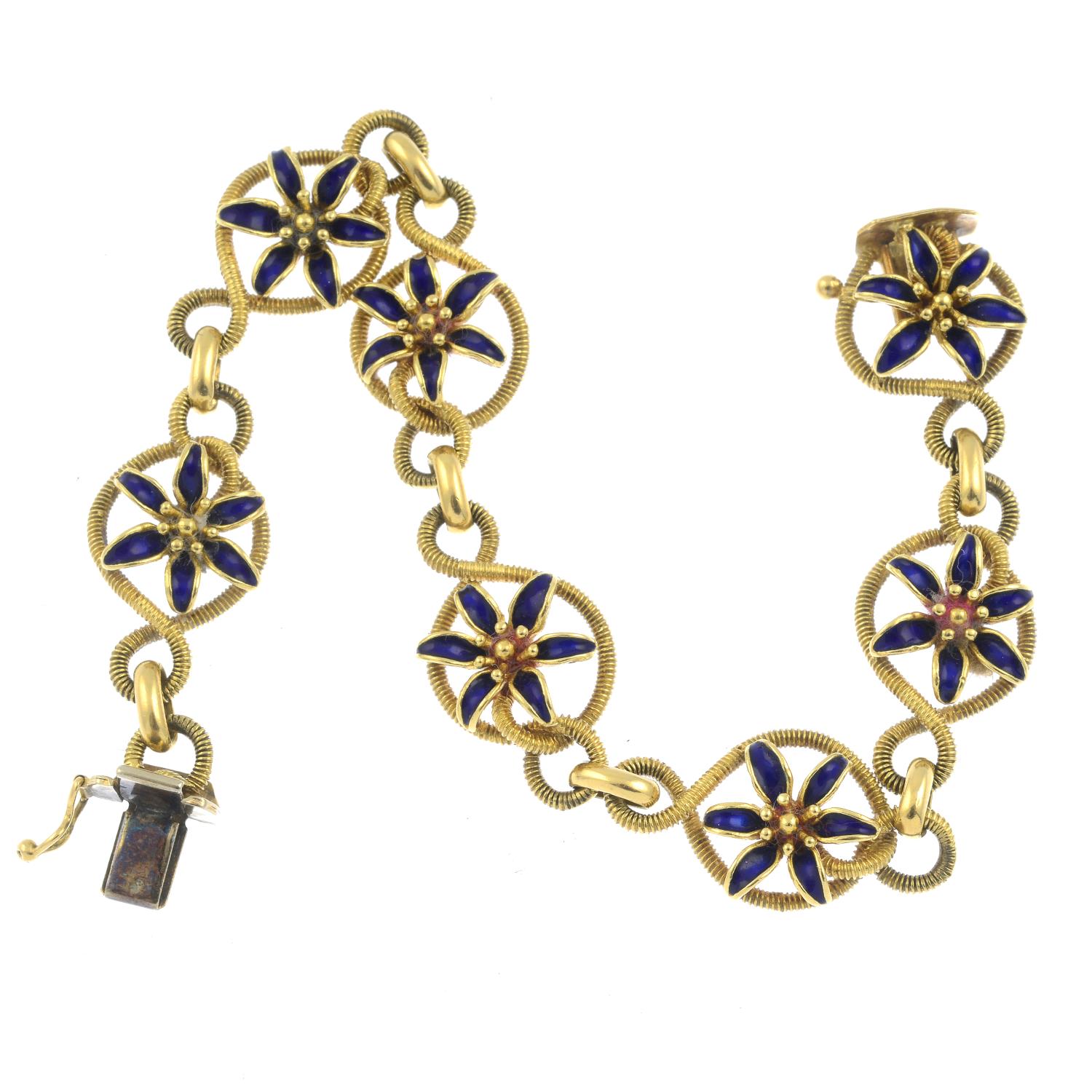 An enamel floral bracelet. - Image 2 of 2