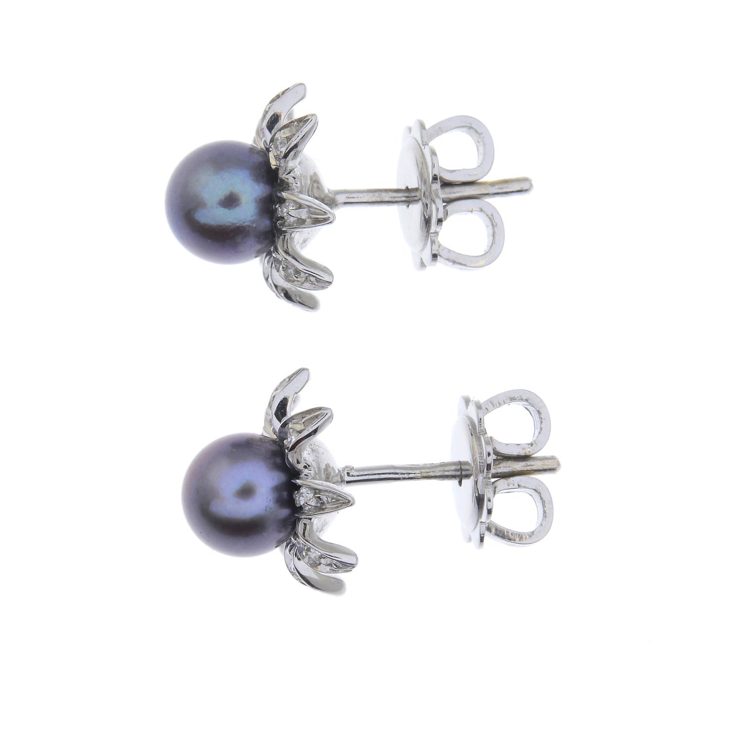 A pair of grey cultured pearl and brilliant-cut diamond cluster earrings.Estimated total diamond - Image 2 of 2