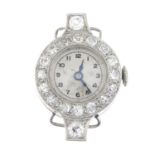 A lady's mid 20th century platinum old-cut diamond cocktail watch head.Estimated total diamond